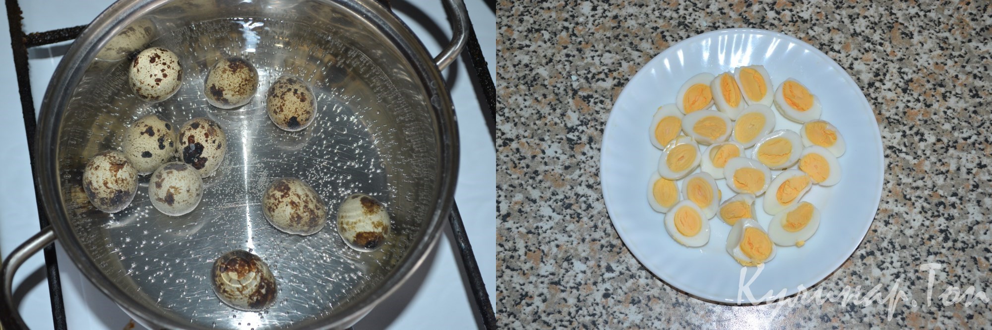 Салат с копченой скумбрией и перепелиными яйцами