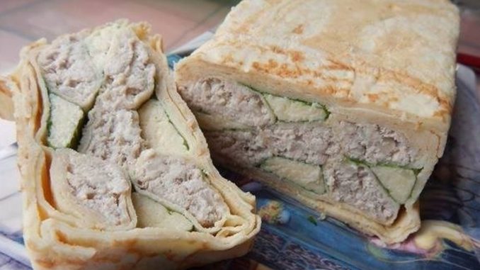 Блинная закуска с мясом и сыром Блинная закуска с мясом и сыром