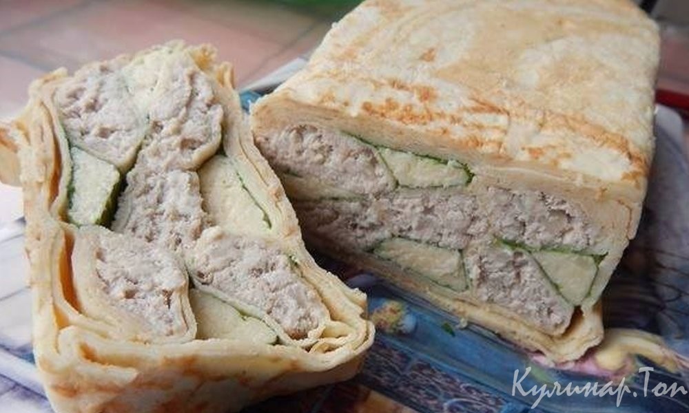 Блинная закуска с мясом и сыром