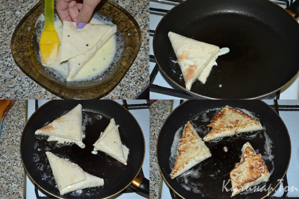 Треугольники из лаваша с капустой и ветчиной