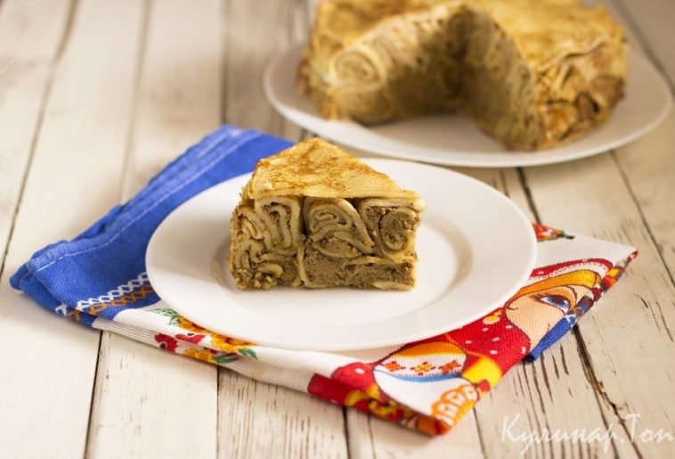 Блинчатый пирог с куриной печенью