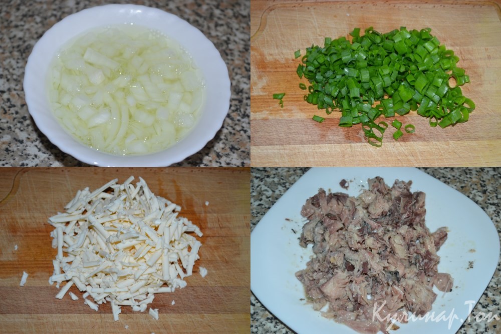 Рыбный салат с рисом и яйцами
