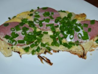 Яичница с колбасой и картофелем