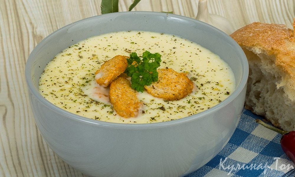 с плавлеными сырками и чесночными сухариками