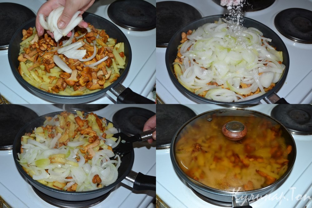 Жареный картофель с лисичками