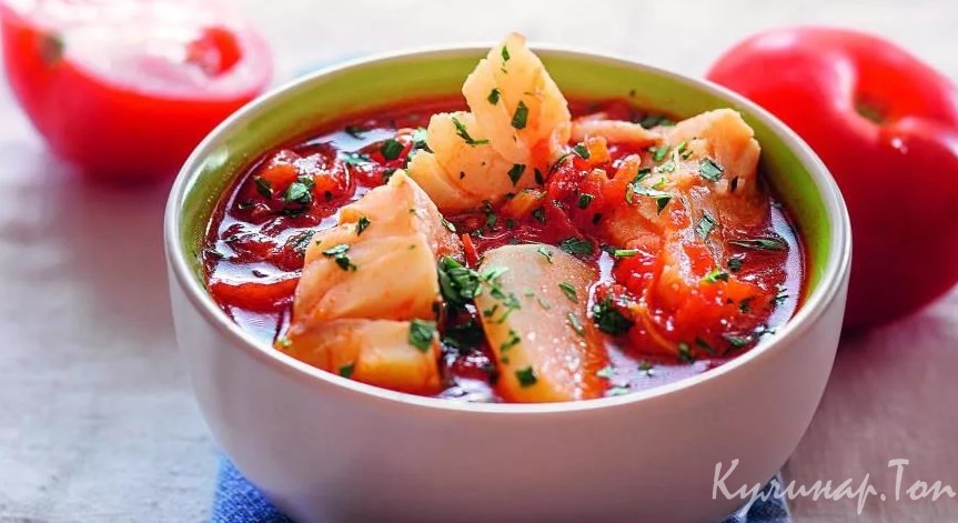 Томатная похлёбка с рыбой и картофелем