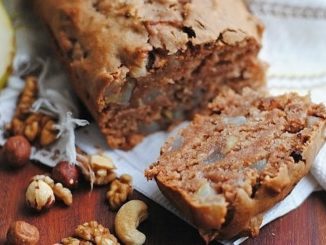 Медовый кекс с грушей, шоколадом и орехами