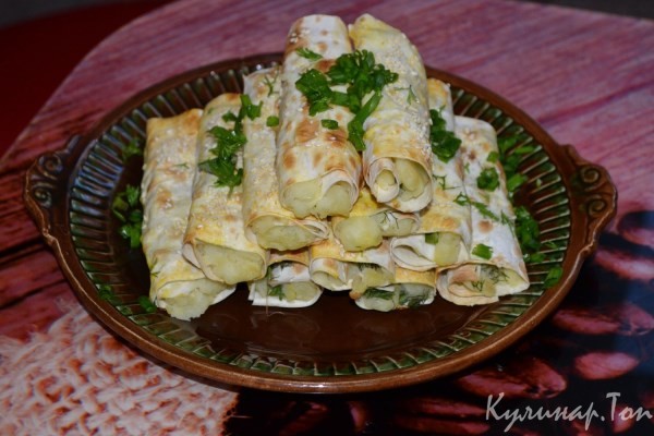 Постные трубочки из лаваша с картофелем