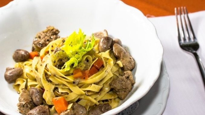 Паста с куриными сердечками и печенью Паста с куриными сердечками и печенью