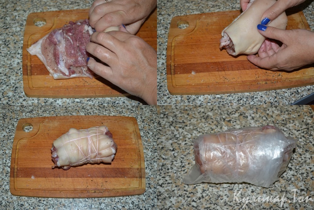 Рулет из свиной рульки с куриной грудкой