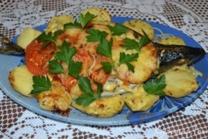 Фаршированная скумбрия "Лодочка с грибами"