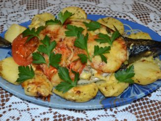 Фаршированная скумбрия "Лодочка с грибами"
