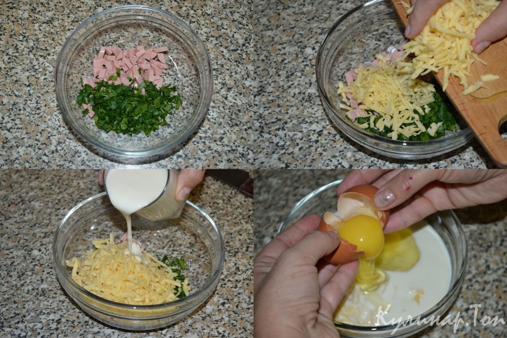 Оладьи на кефире с сыром и сосисками