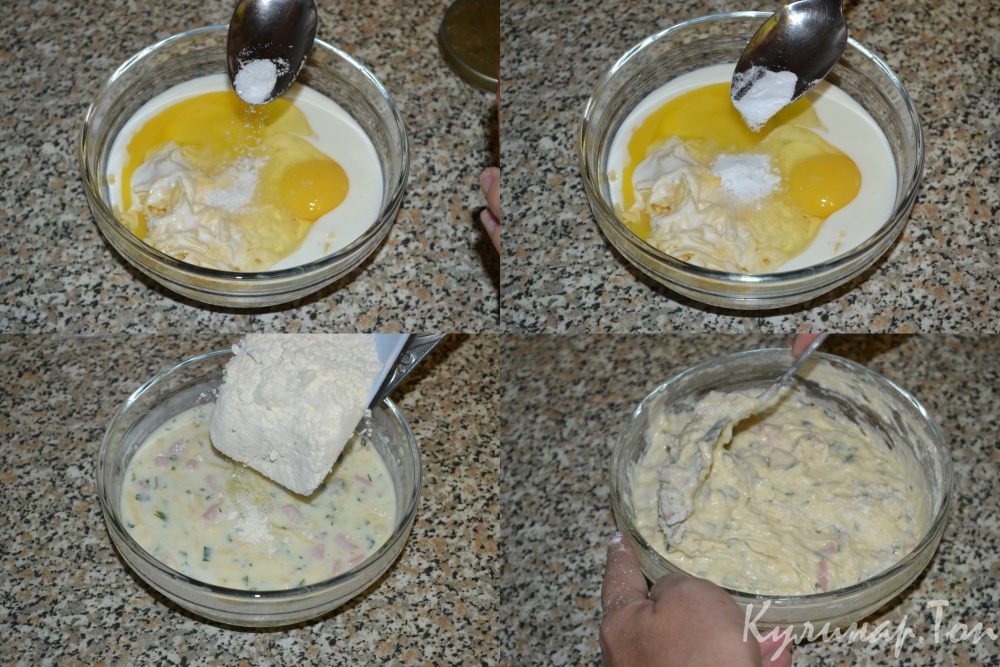 Оладьи на кефире с сыром и сосисками