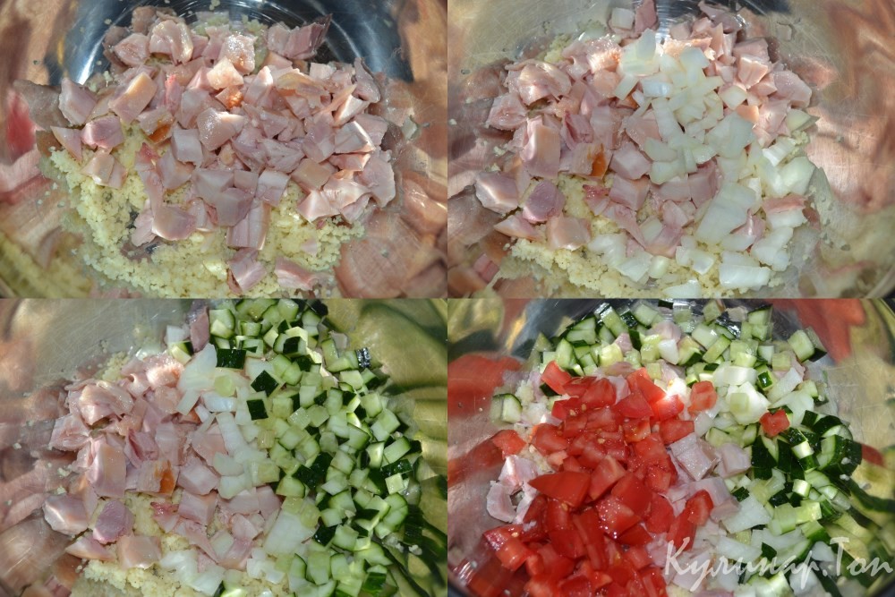Салат из кускуса и копченой курицы