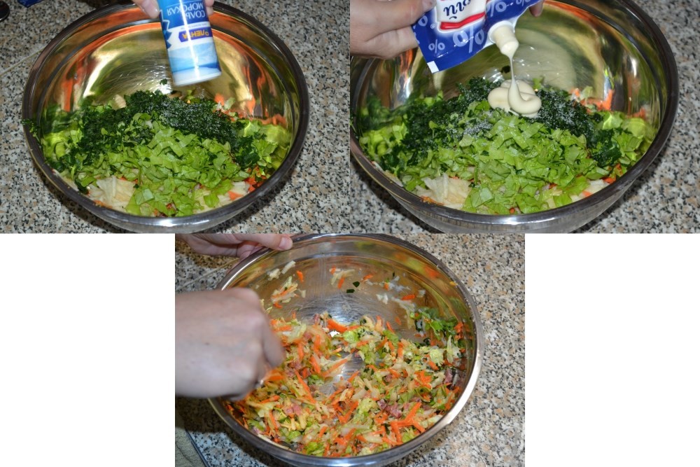 Салат из пекинской капусты с яблоком и колбасой