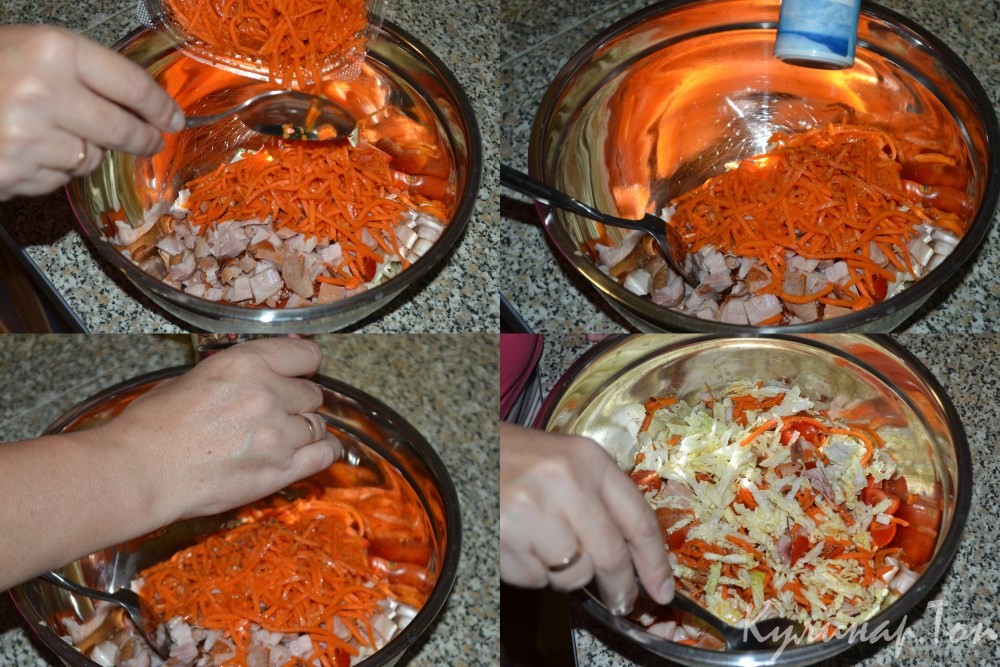 Салат с корейской морковью и копченой курицей