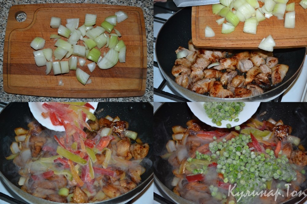 Свинина с горошком и сладким перцем