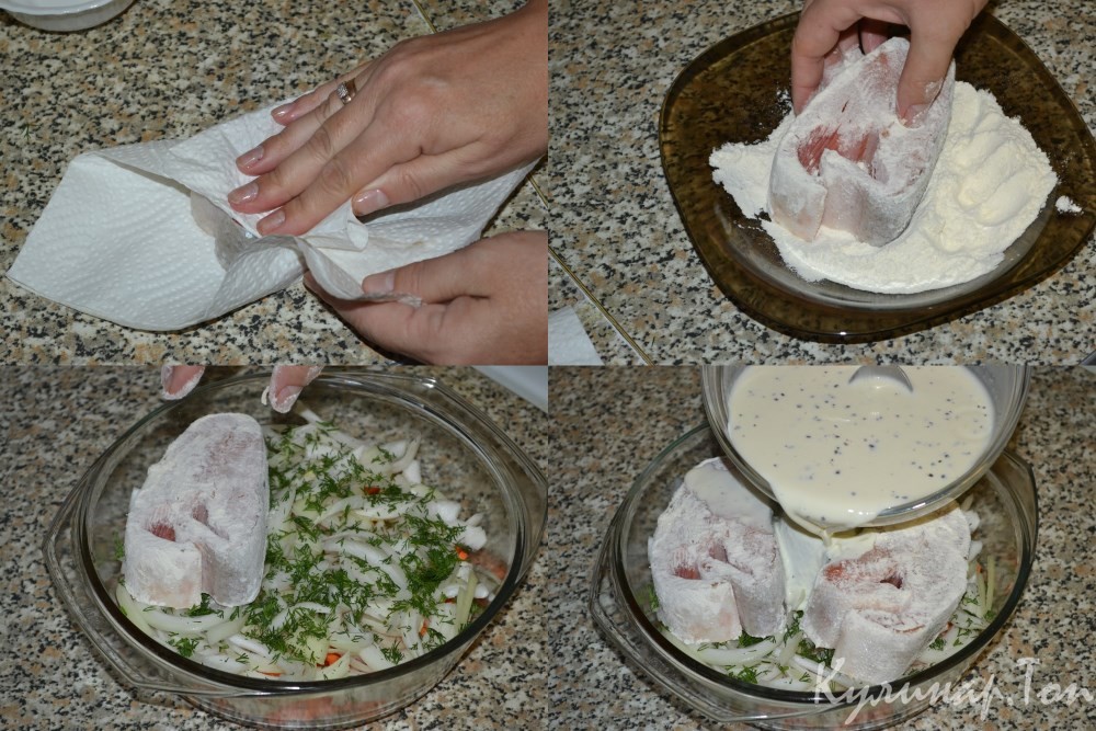 Кета в сливках с овощами