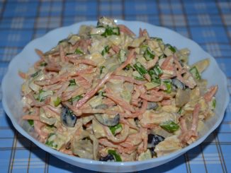 Мясной салат с шампиньонами и морковью по-корейски