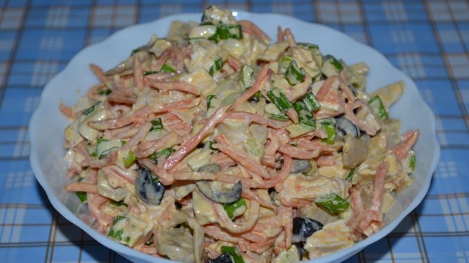 Мясной салат с шампиньонами и морковью по-корейски-07 Мясной салат с шампиньонами и морковью по-корейски