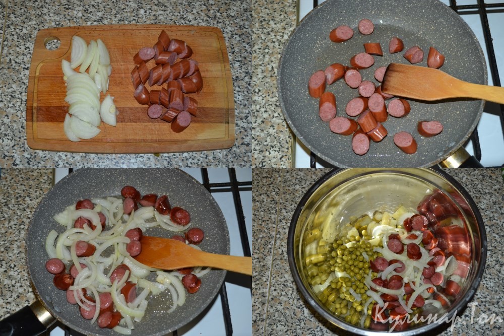 Немецкий картофельный салат с колбасками и авокадо