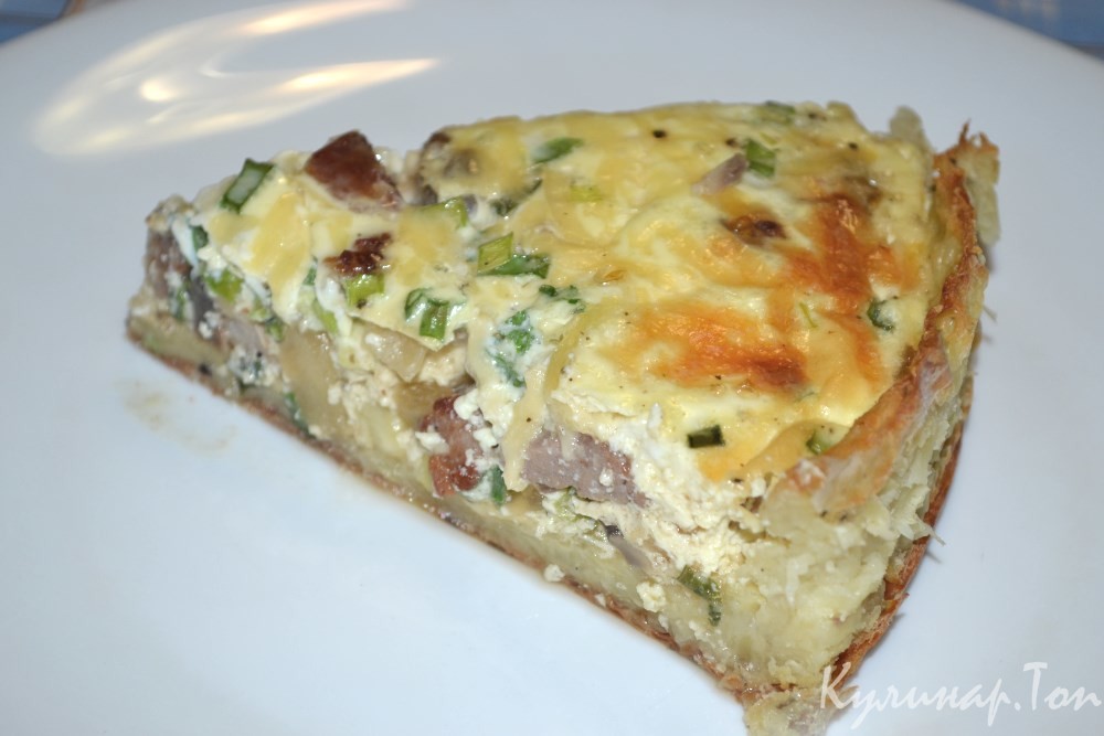 Картофельный пирог со свининой и шампиньонами
