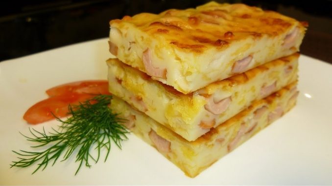 Ленивый пирог с сыром и сосисками Ленивый пирог с сыром и сосисками