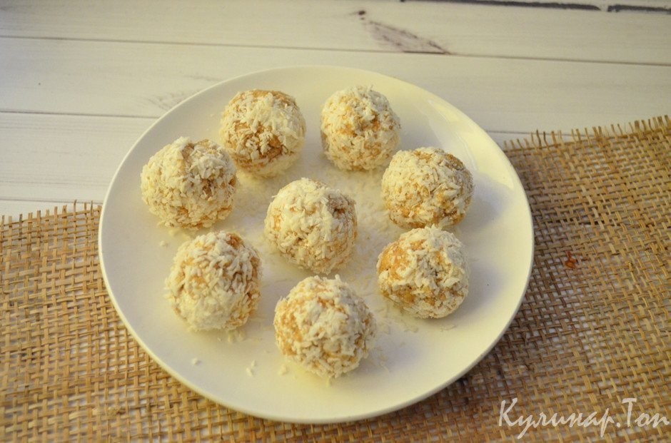 Творожные конфеты с кокосом и арахисовой пастой