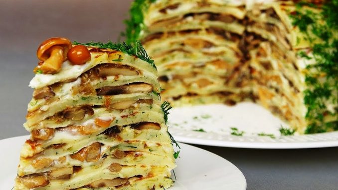 Блинный торт с грибной начинкой Блинный торт с грибной начинкой