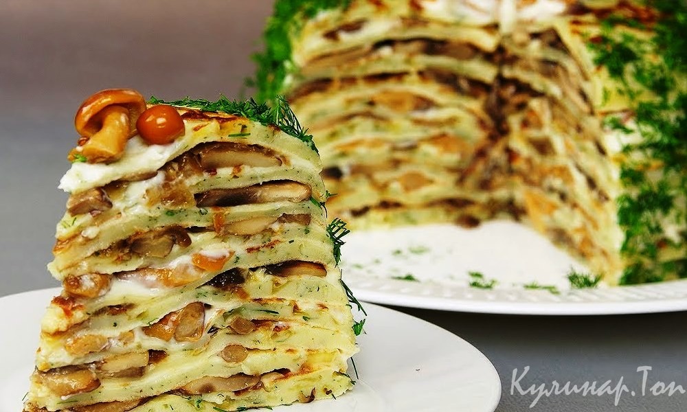 Блинный торт с грибной начинкой