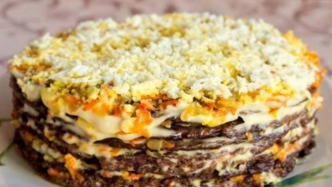 Печеночный торт с яйцом и морковью Печеночный торт с яйцом и морковью