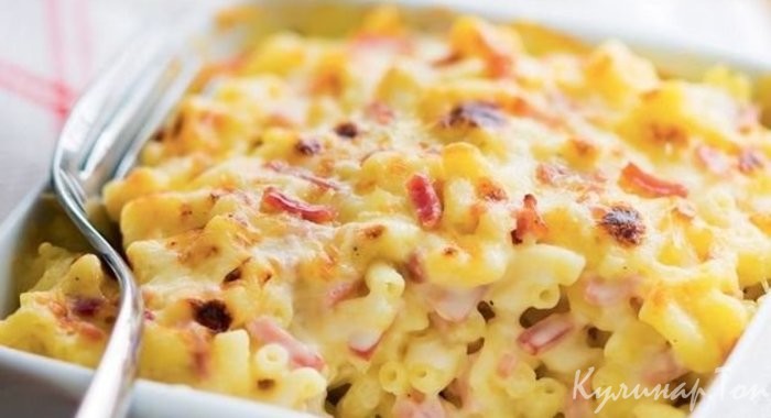 Макаронная запеканка с сыром и ветчиной в духовке