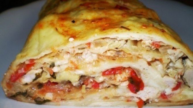Пирог из лаваша с курицей, помидорами и картофелем Пирог из лаваша с курицей, помидорами и картофелем