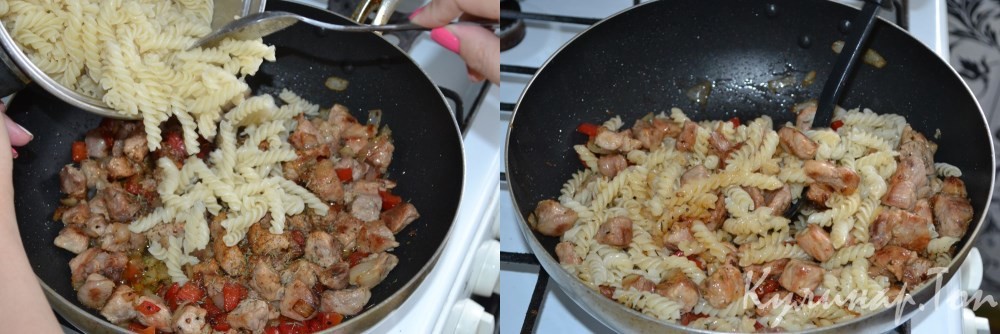 Жареная свинина с макаронами