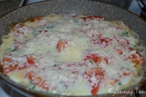 Омлет с помидорами, зеленым луком и сыром