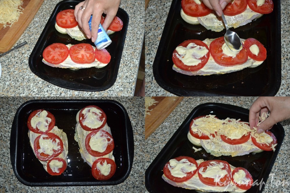 Тилапия с помидорами и сыром