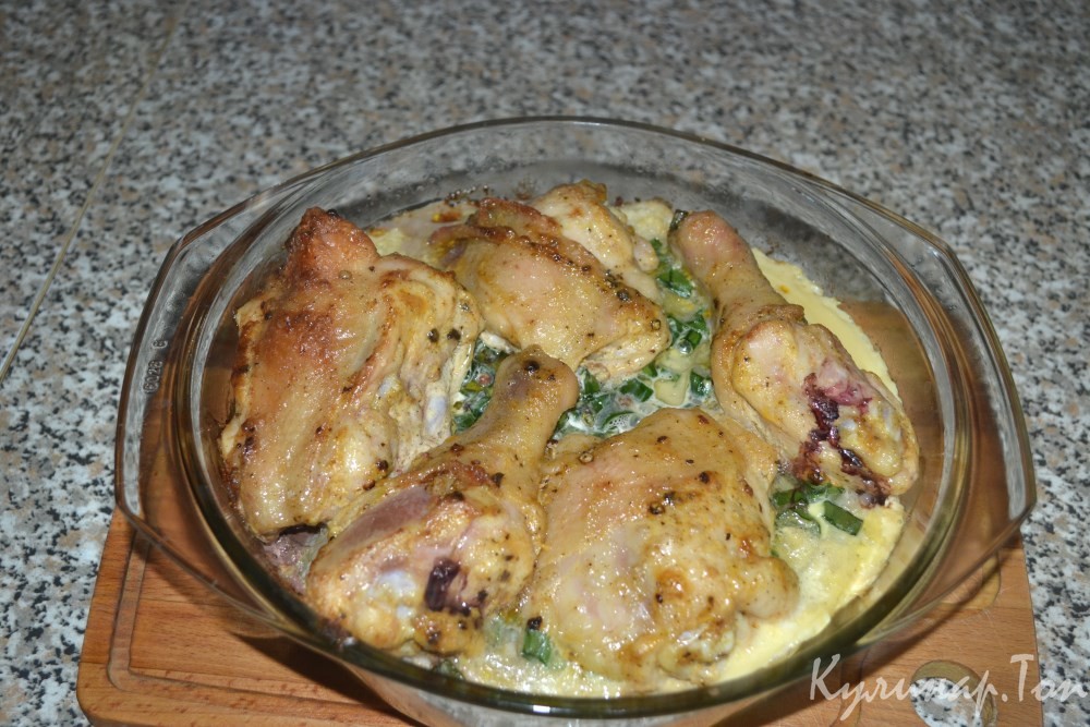 Курица, запеченная с цветной и брюссельской капустой