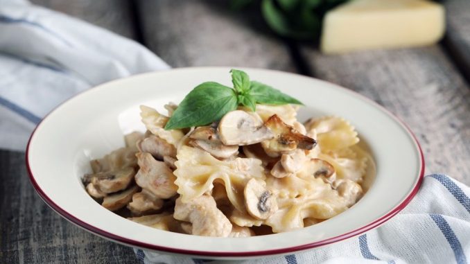 Фарфалле с курицей и грибами в сливочном соусе Фарфалле с курицей и грибами в сливочном соусе