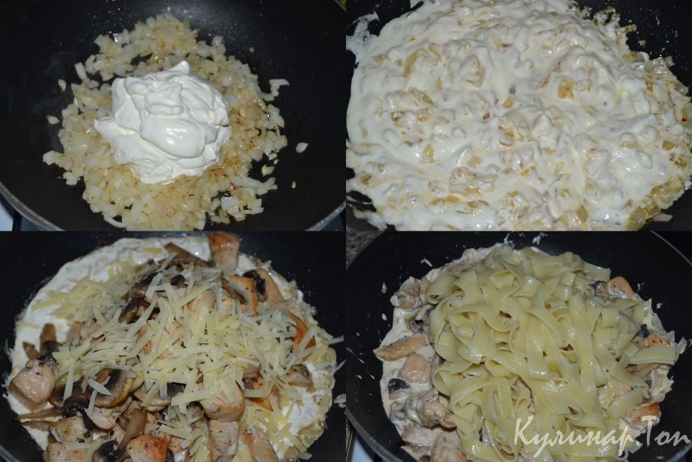 Феттучине с курицей и грибами