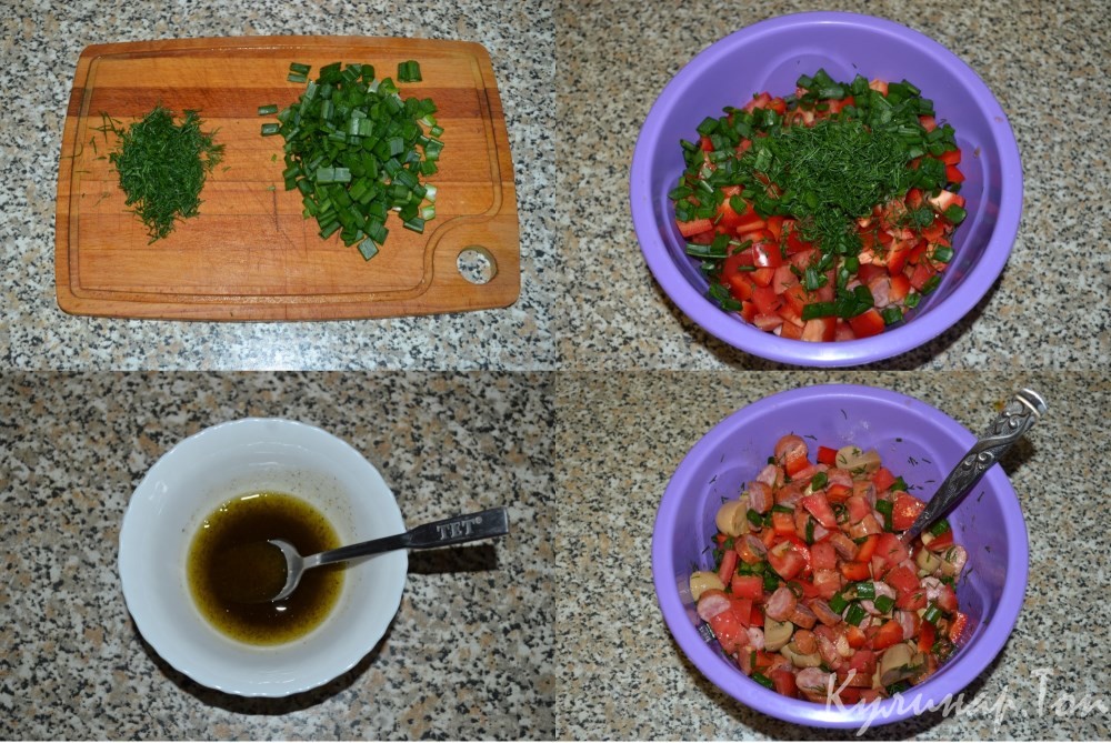 Овощной салат с охотничьими колбасками