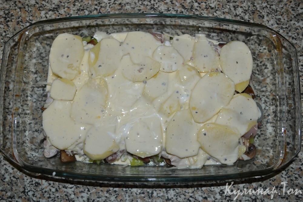 Запеканка с курицей и грибами