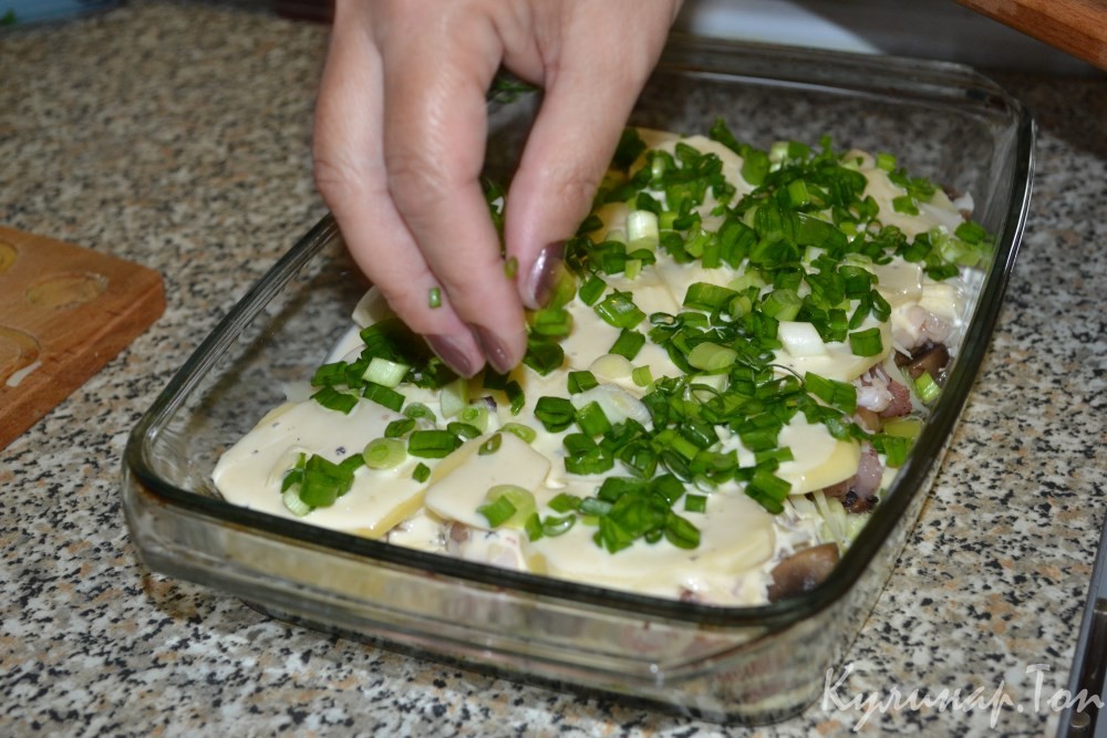 Запеканка с курицей и грибами