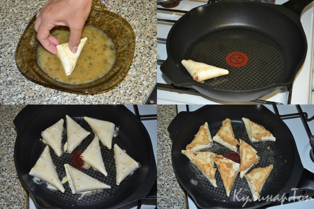 Треугольники из лаваша с беконом и моцареллой