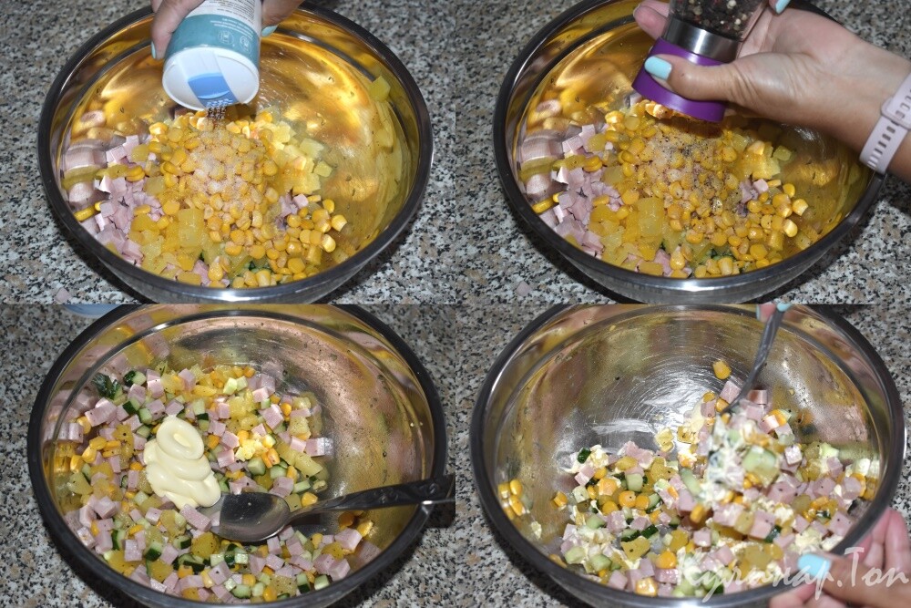Салат с ананасом и ветчиной
