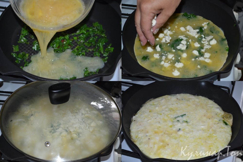 Яичница с зеленым луком и брынзой