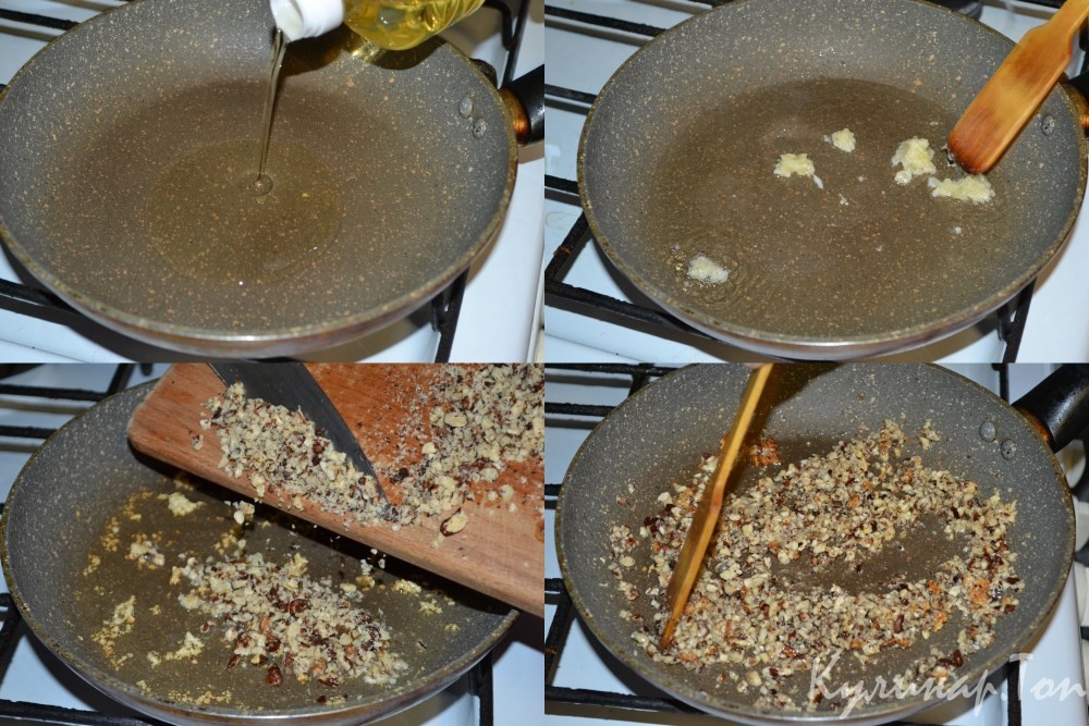 Куриная печень в орехово-чесночном соусе