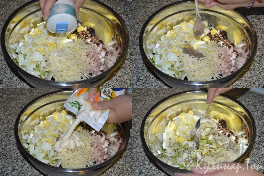 Мясной салат с авокадо и грецкими орехами