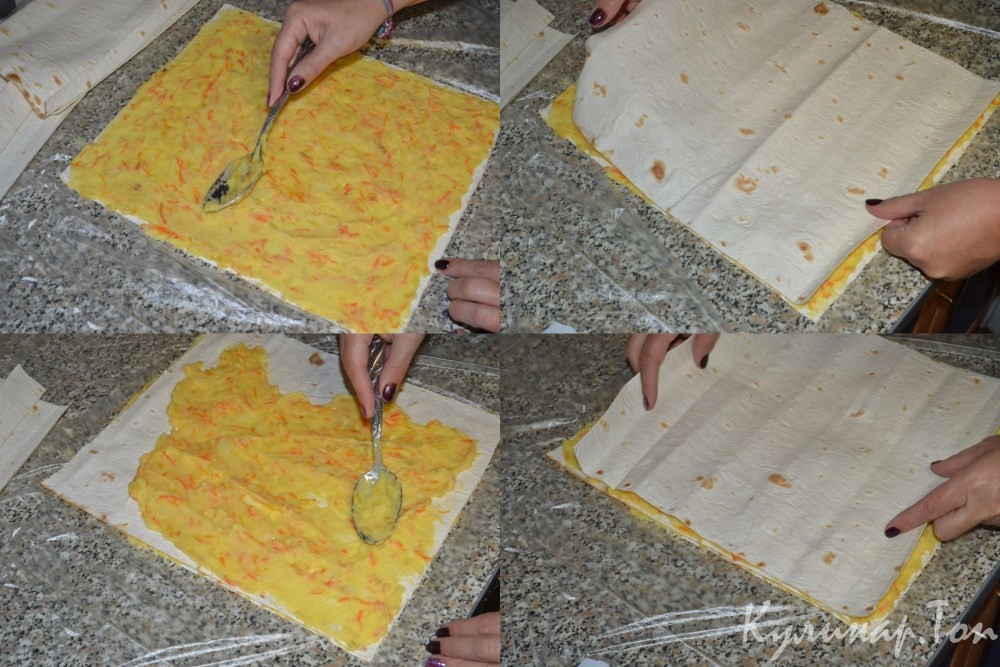 Рулет из лаваша с картошкой, морковью и сыром