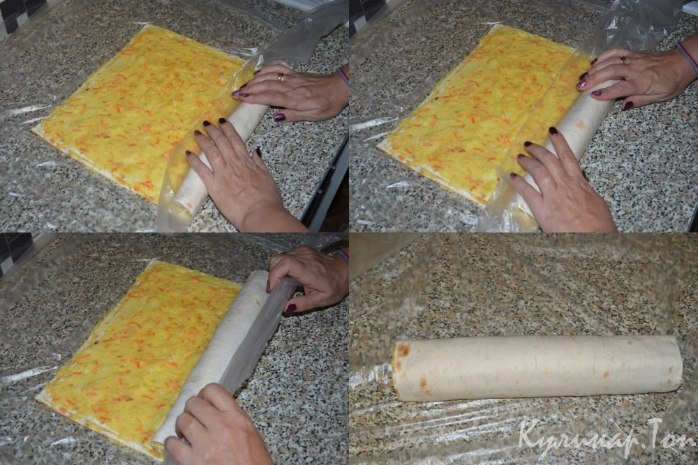 Рулет из лаваша с картошкой, морковью и сыром
